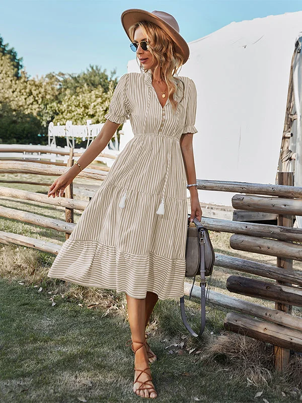 Vacation High Waisted Loose Striped Dress