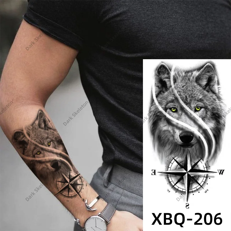 Sdrawing Black Forest Tattoo Sticker For Men Women Children Tiger Wolf Death Temporary Tattoo Fake Henna Skeleton King Animal Tatoo