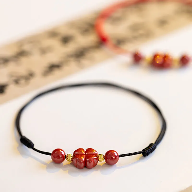 Four Leaf Clover Cinnabar Blessing Calm String Bracelet Anklet