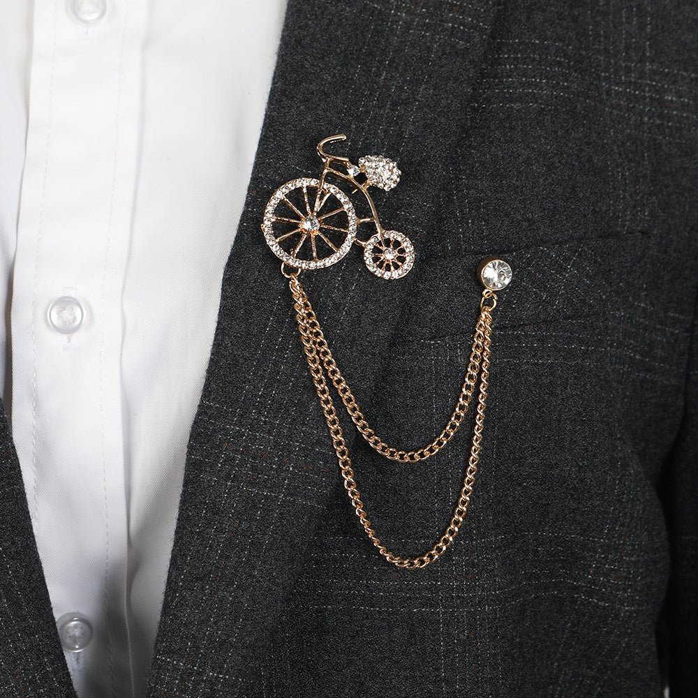 Women's Fashion Simple Alloy Rhinestone Bicycle Shape Tassel Chain Brooch