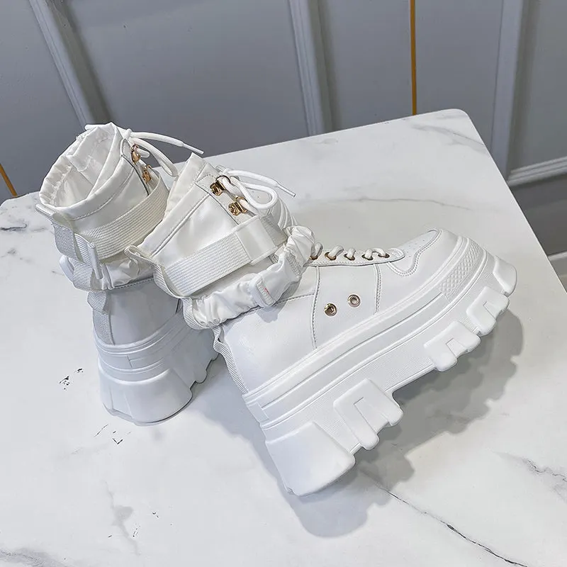 Green Punk Chunky Platform Motorcycle Boots Women Autumn Winter Gothic Shoes Woman Thick Bottom Lace Up Ankle Botas Mujer