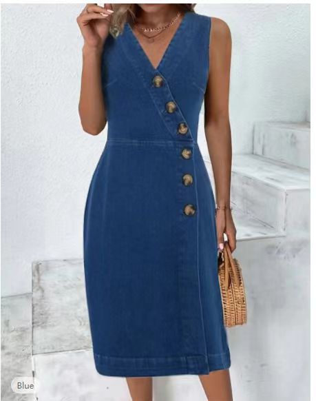 Mature Women's Fashion Casual Sleeveless Denim Dress