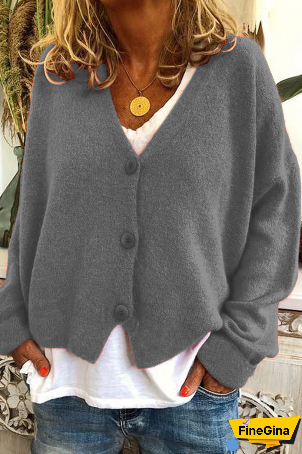V-Neck Button Knitted Cardigan