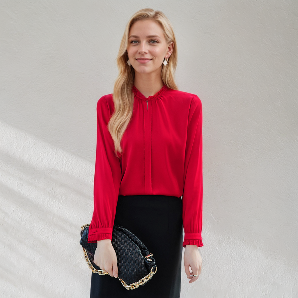 Silk Shirt Ruffle Collar For Office Lady REAL SILK LIFE