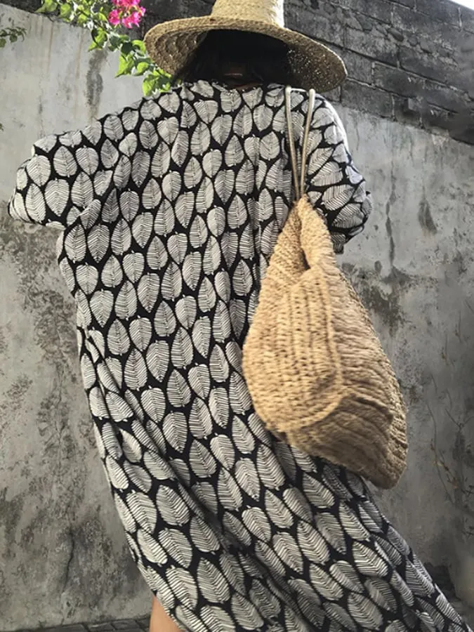Women's Casual Leaf Printed Cotton Beach Blouse