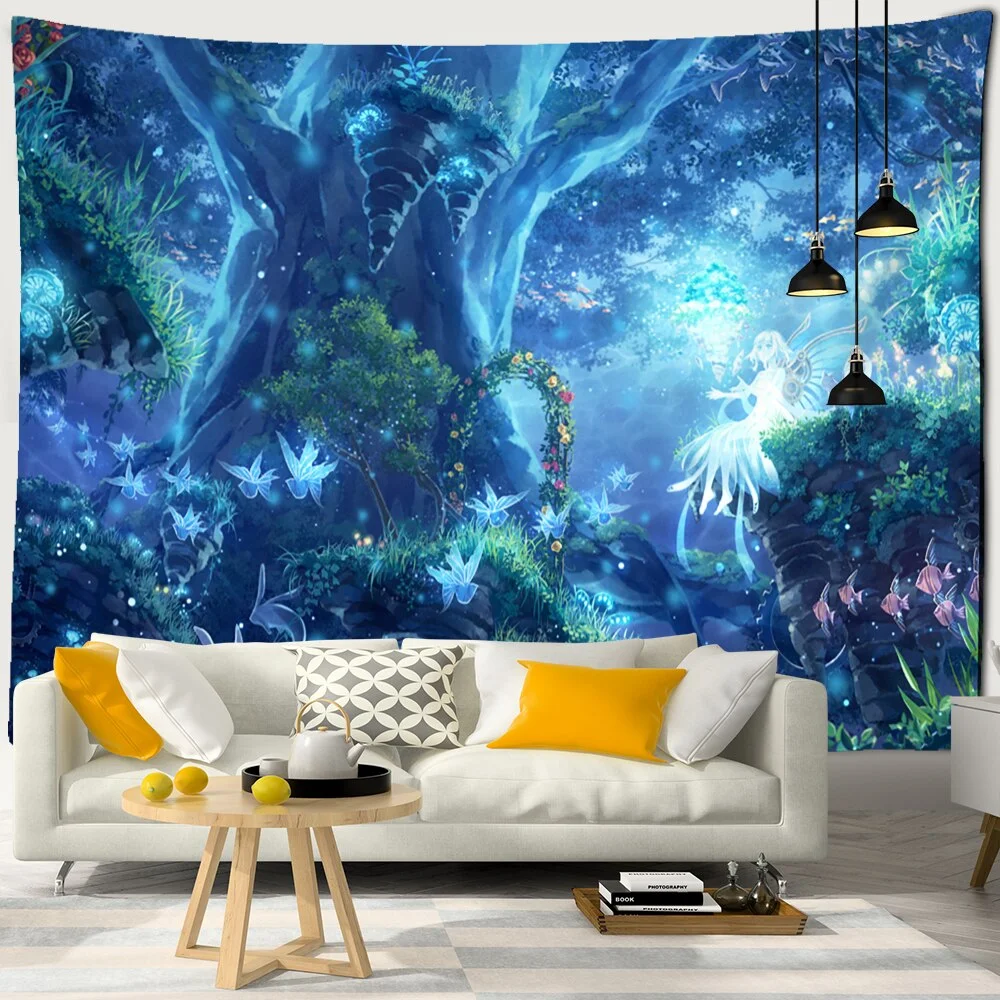 Dream Forest Tapestry Wall Hanging Bohemian Style Psychedelic Witchcraft Hippie Tapiz Aesthetics Room Home Decor