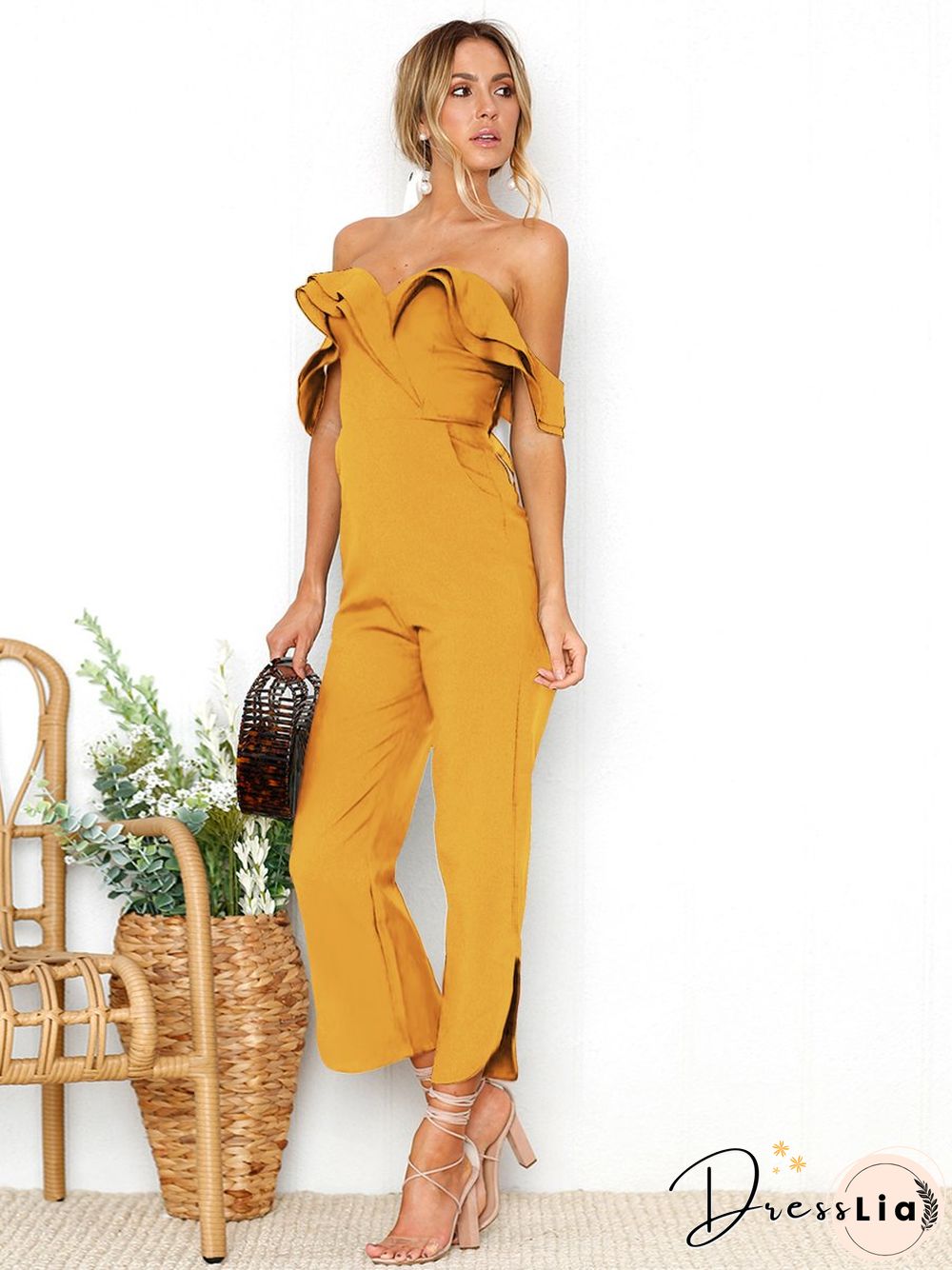 Black Sleeveless Plain Casual Off Shoulder Zip Back Jumpsuit