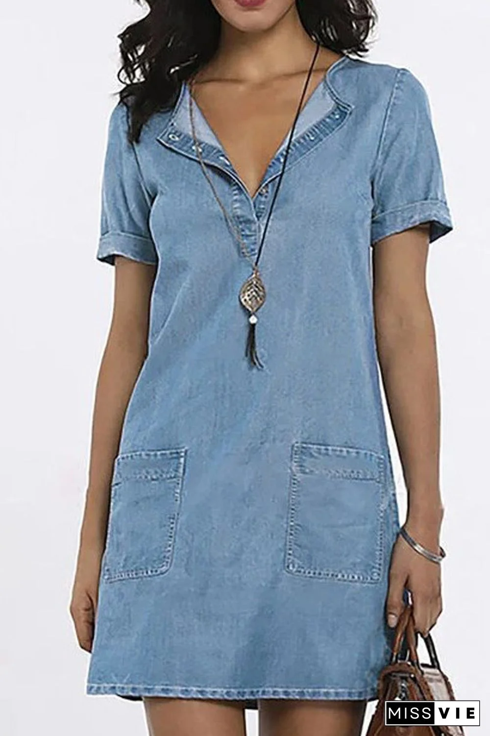 Denim Lapel Pocket Mini Dress