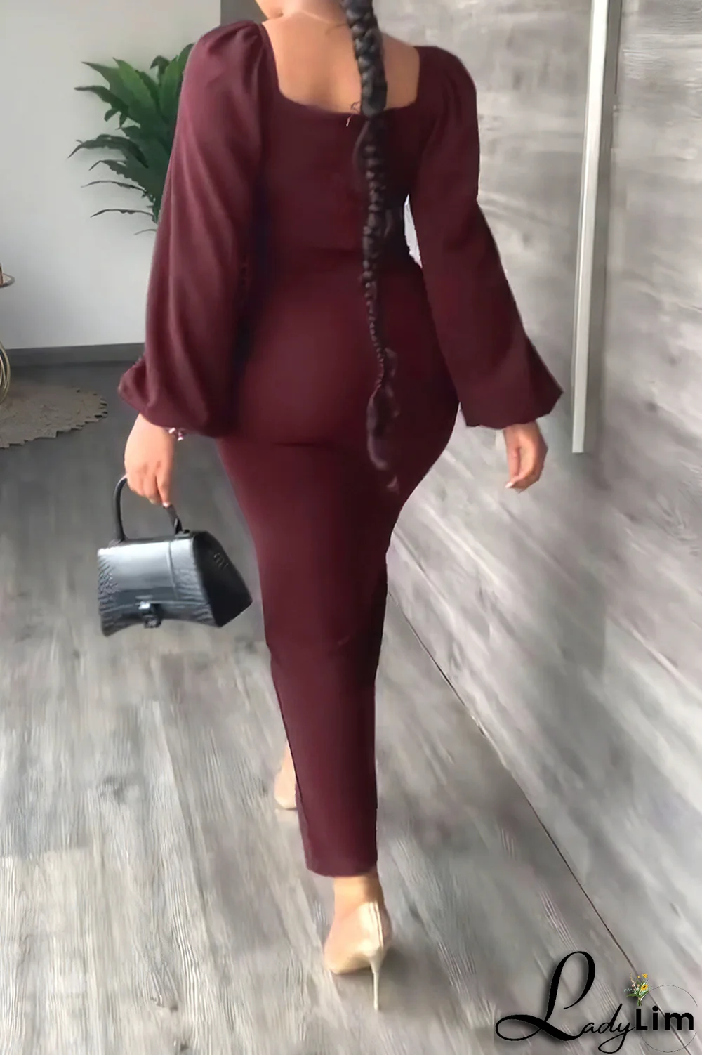 Sky Blue Fashion Solid High Opening Square Collar Pencil Skirt Dresses