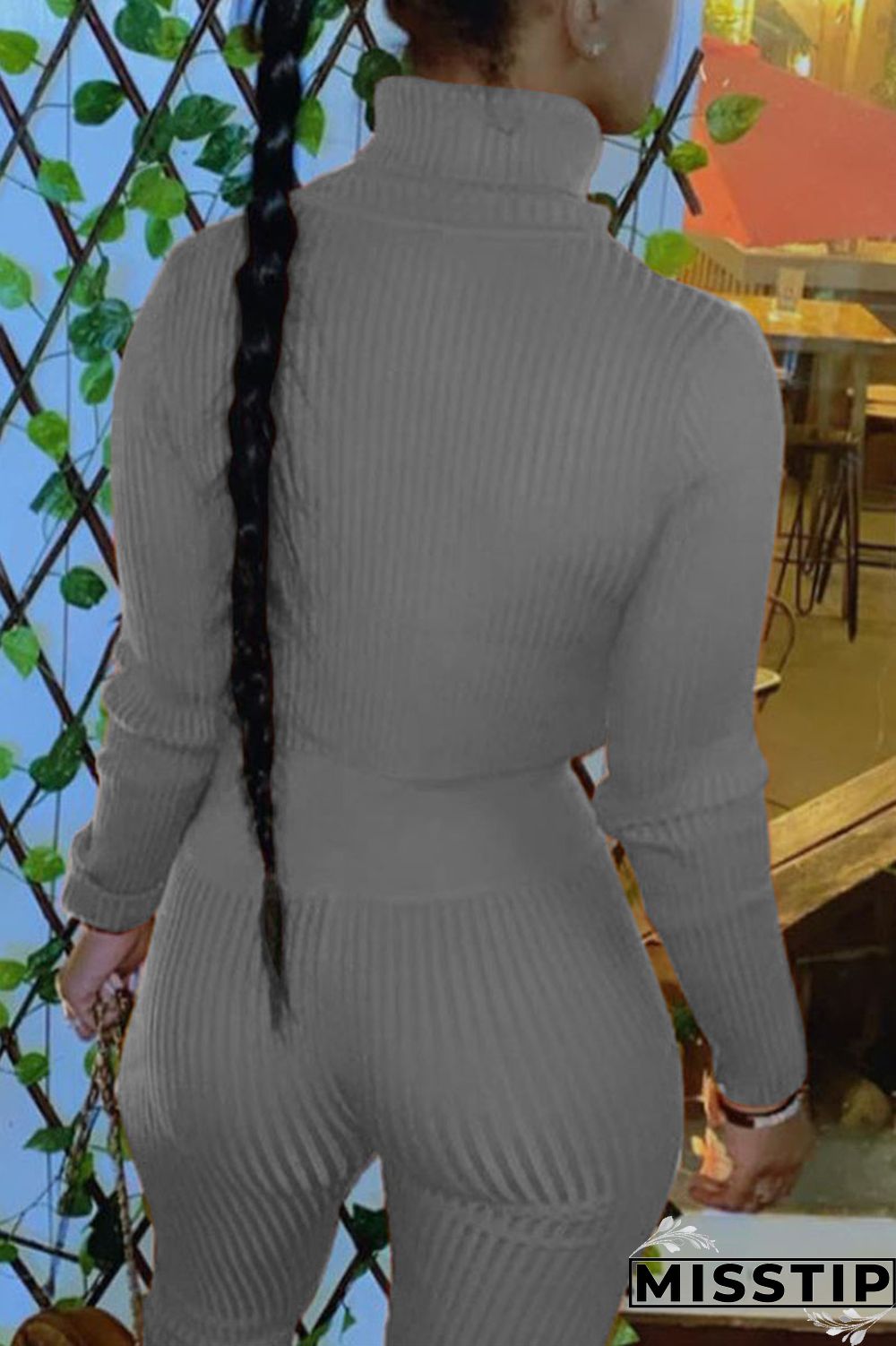 Grey Sexy Solid Patchwork Turtleneck Long Sleeve Two Pieces