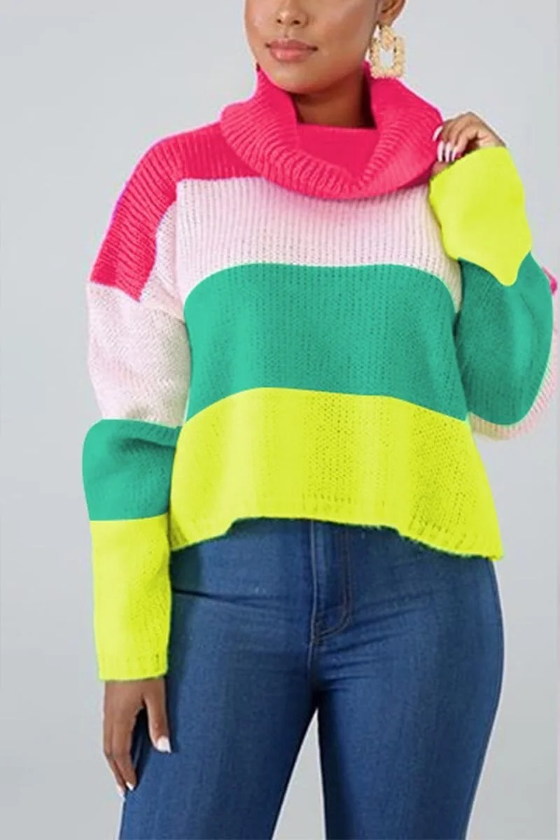 Loose Turtleneck Multicolor Sweater