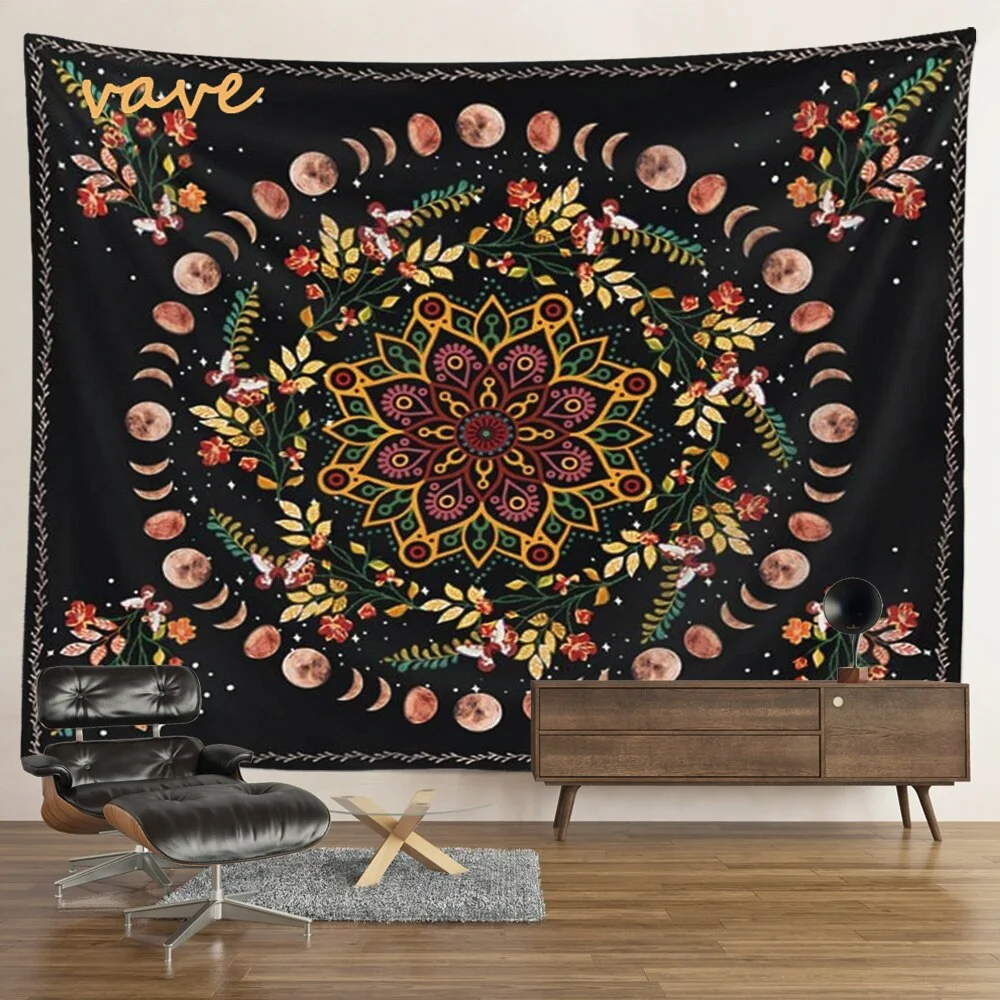 Nigikala Phase Tapestry Black and White Wall Hanging Boho Hippie Mandala Cloth Fabric Tapestry Flower Aesthetic Room Dorm Decor