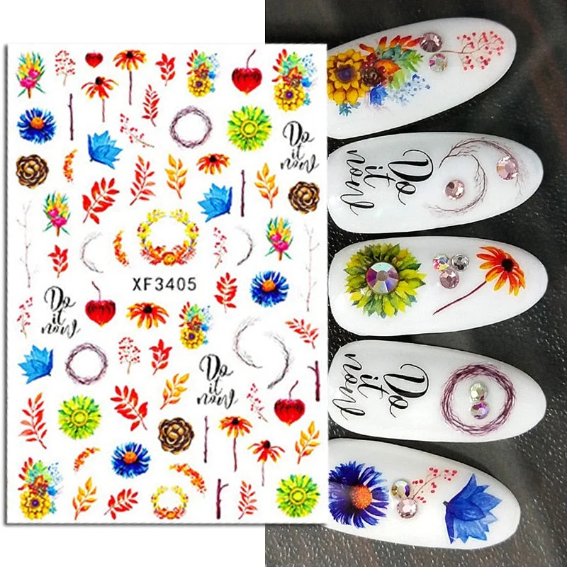 1PC 3D Nail Stickers Flowers Leaves Self-Adhesive Slider Letters Nail Art Decorations Love Heart Decals Manicure Accessories-Nail Inspo