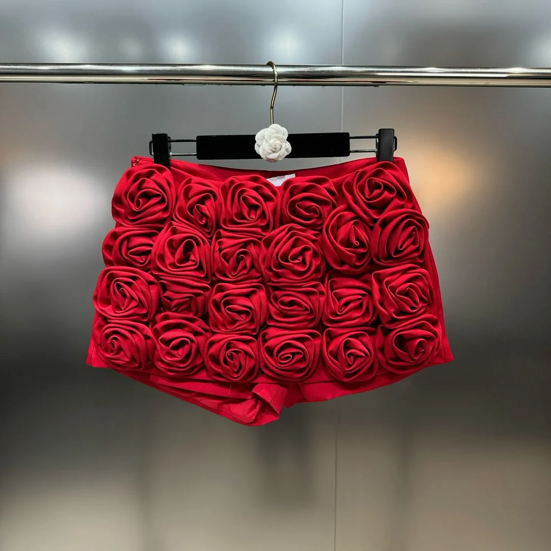 Wongn Trendy Fashion Women's 3D Flower Mini Skirts 2024 Spring New Items High Waist Wrap Hip Solid Color Skirt Female 11XX8807