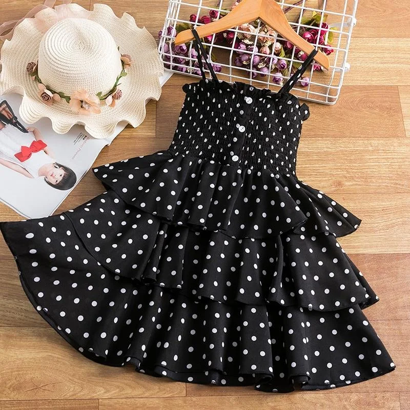 3-8 Years Summer Dress For Girls Flower Polka Dot Sling Cake Fluffy Dresses Wedding Party Princess Bridesmaid  Formal Gown