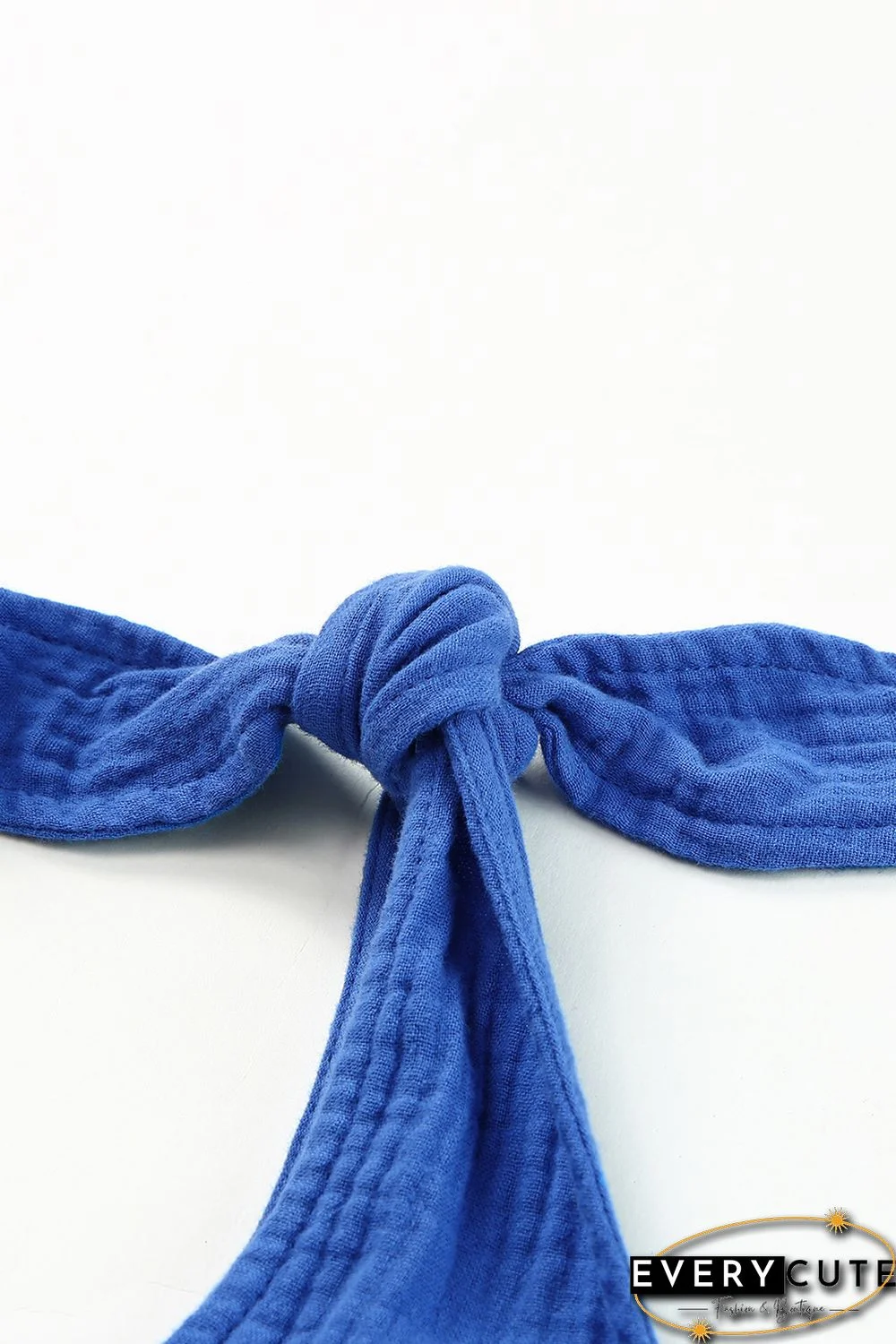 Blue Textured Knotted Straps High Waist Wide Leg Romper