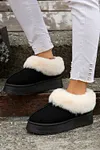 Women's Plush Suede Trim Thick Sole Flat Snow Boots
