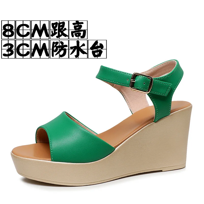 Breakj Breakj Layer Of Cow Skin Summer New Thick-Bottomed Beach 11CM Slopes And Women's Sandals High Heel Waterproof Table Comfortable Pine Pastry Fish Mouth Shoes