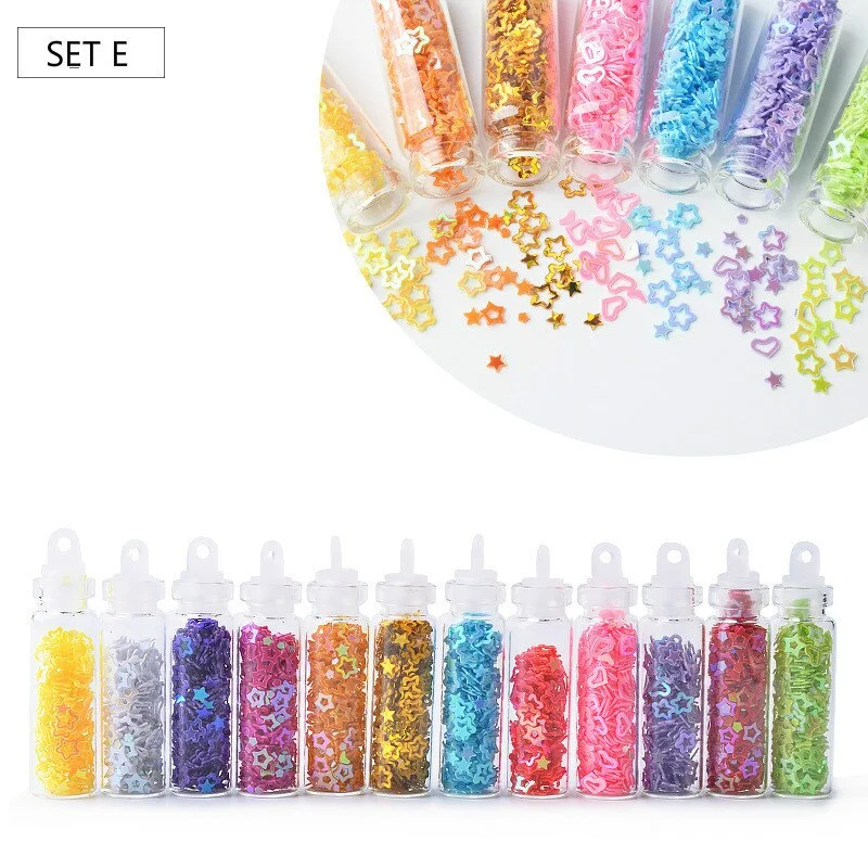 12Colors 3d Hollow Acrylic Flakes Shiny Nail Glitter Ultra-thin Nail Sequin Set For DIY Nails Decorations