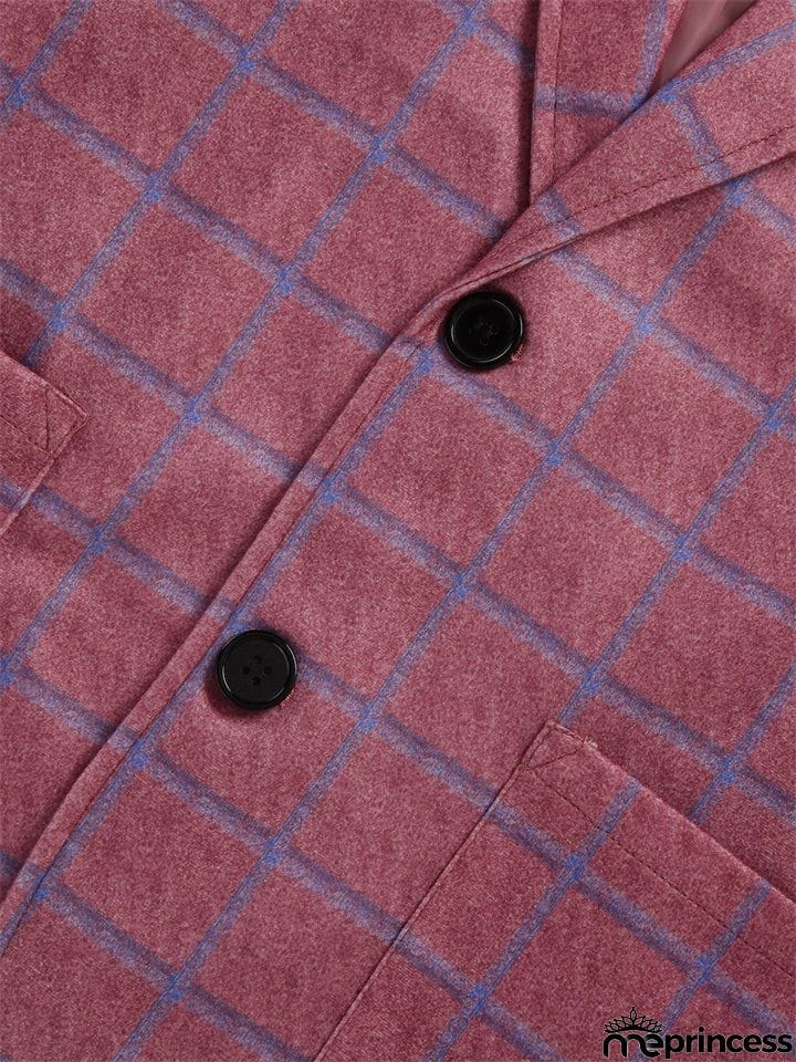 Men's British Style Plaid Lapel Long Sleeve Business Blazer