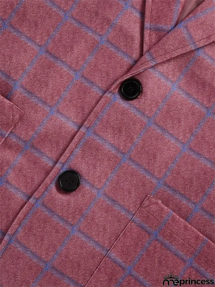 Men's British Style Plaid Lapel Long Sleeve Business Blazer