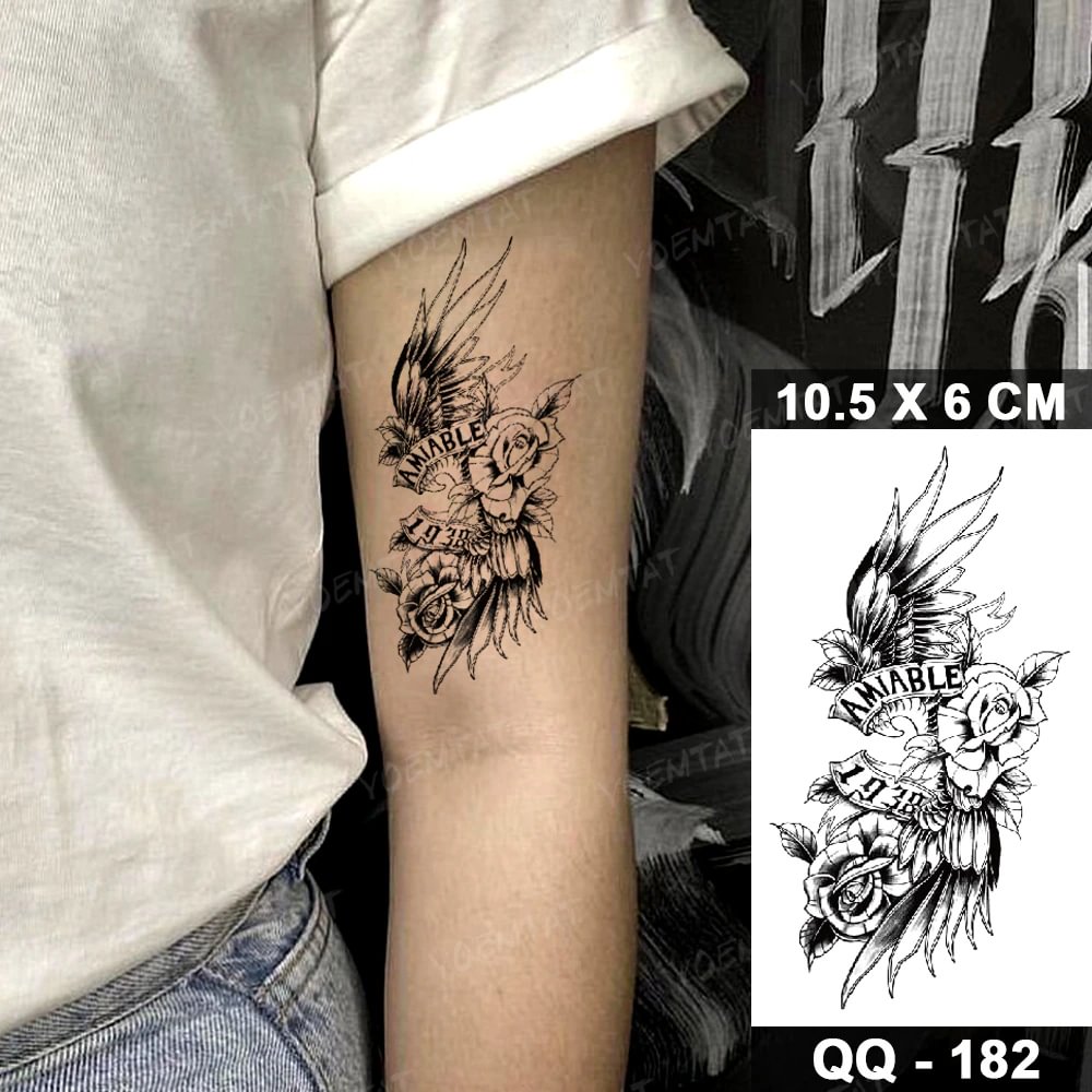 Gingf Temporary Tattoo Stickers Flower Rose Peony Sunflower Henna Mandala Wing Feather Flash Tatoo Men Women Body Art Tatto