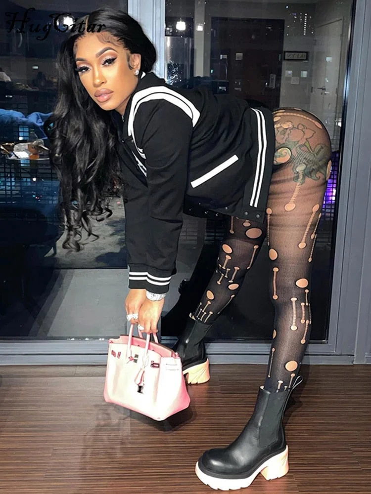 Hugcitar Mesh High Waist Cut Out See Through Foot Pants Leggings 2022 Summer Slim Sexy Beach Streetwear Club Outfits Y2K