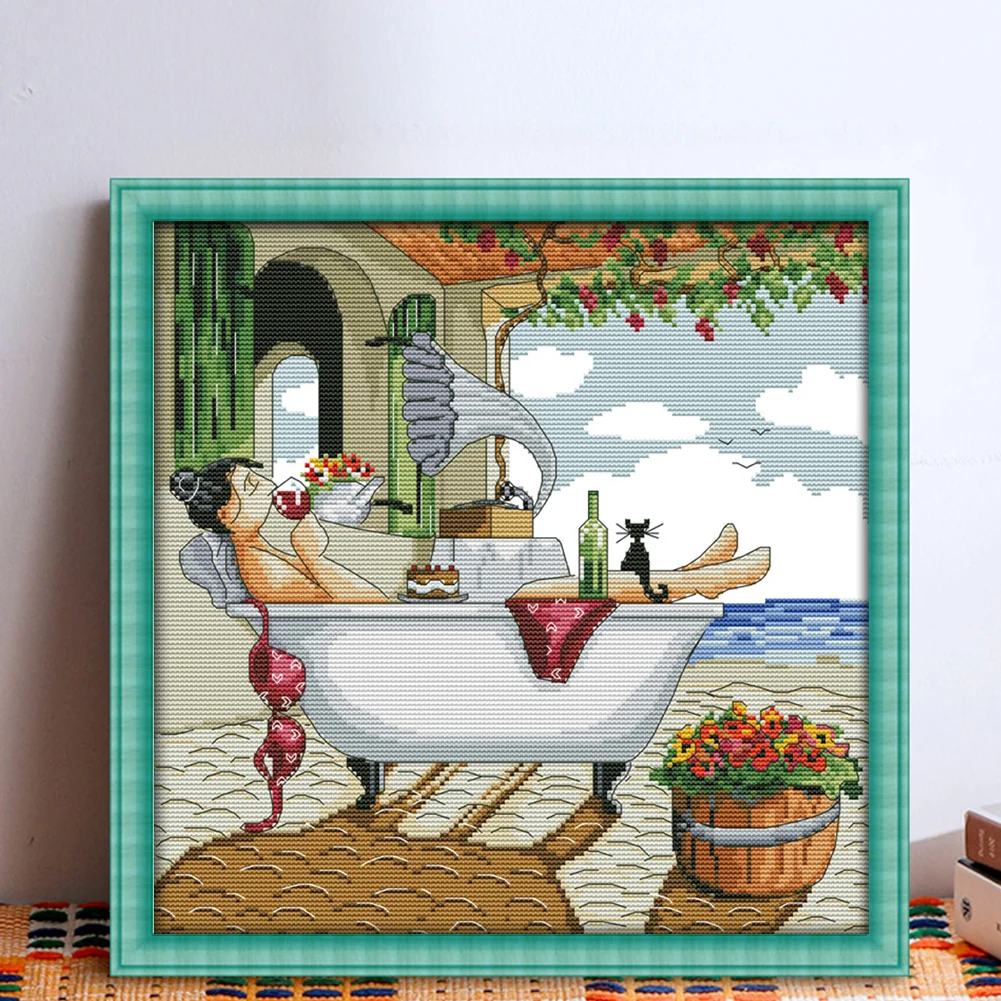 DIY Stamped Cross Stitch 14CT Full Embroidery 35*35cm - Enjoy Life