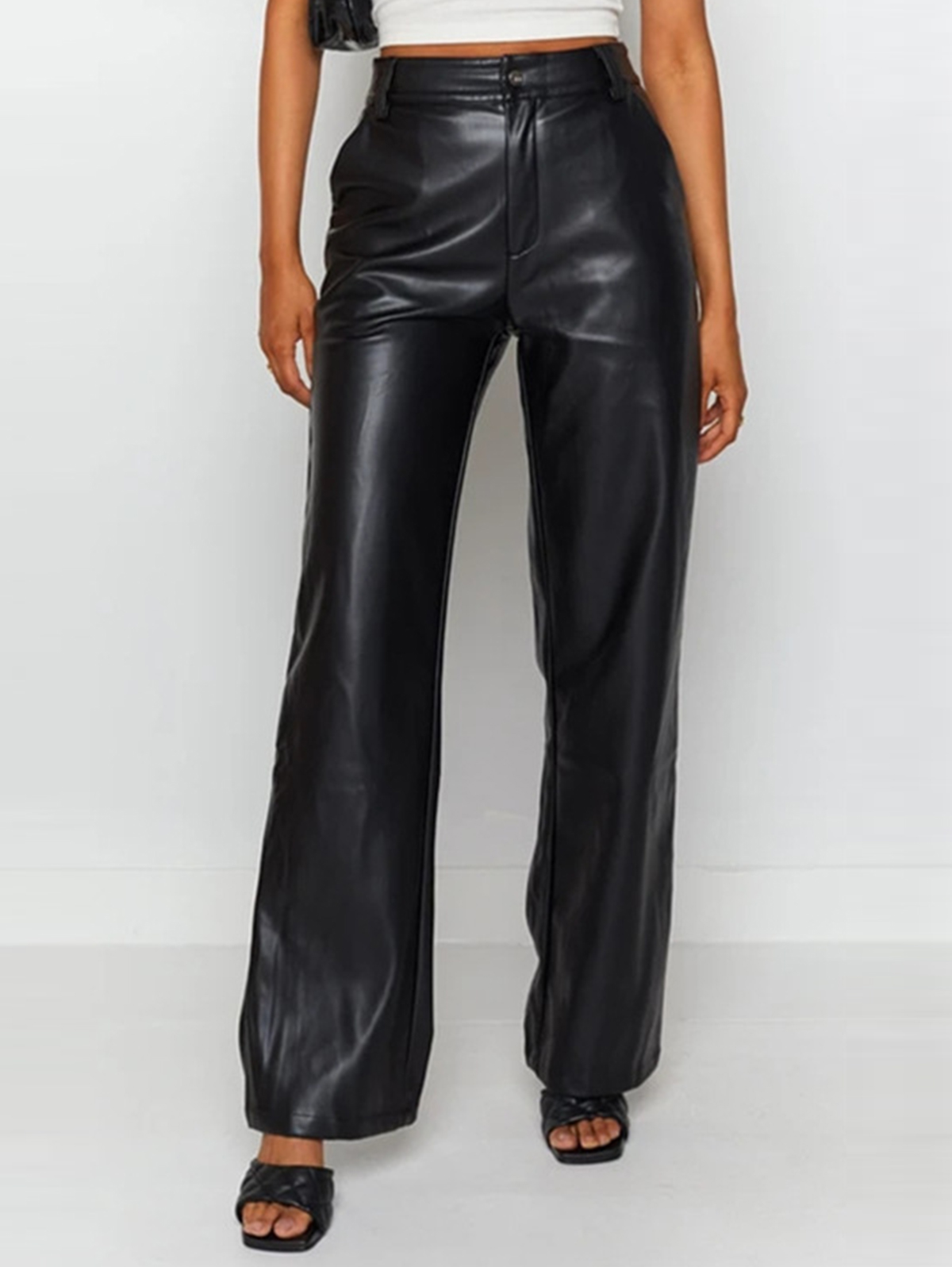 Fashion High Stretch Straight Leg PU Leather Pants