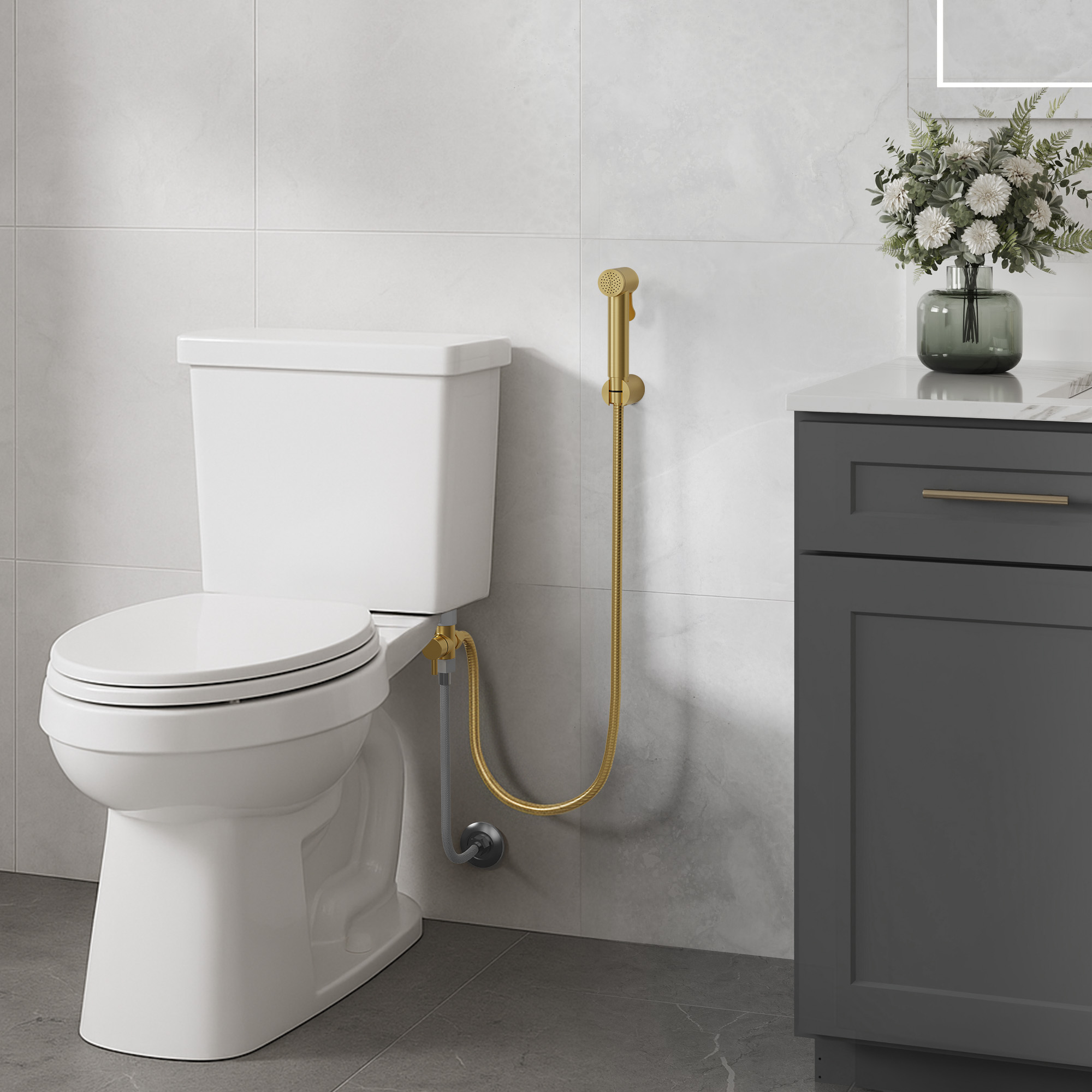 Modern 1-Handle Bidet Faucet with Handle Wall Mount Bidet Sprayer for Toilet with Rough-in Valve in Brushed Gold