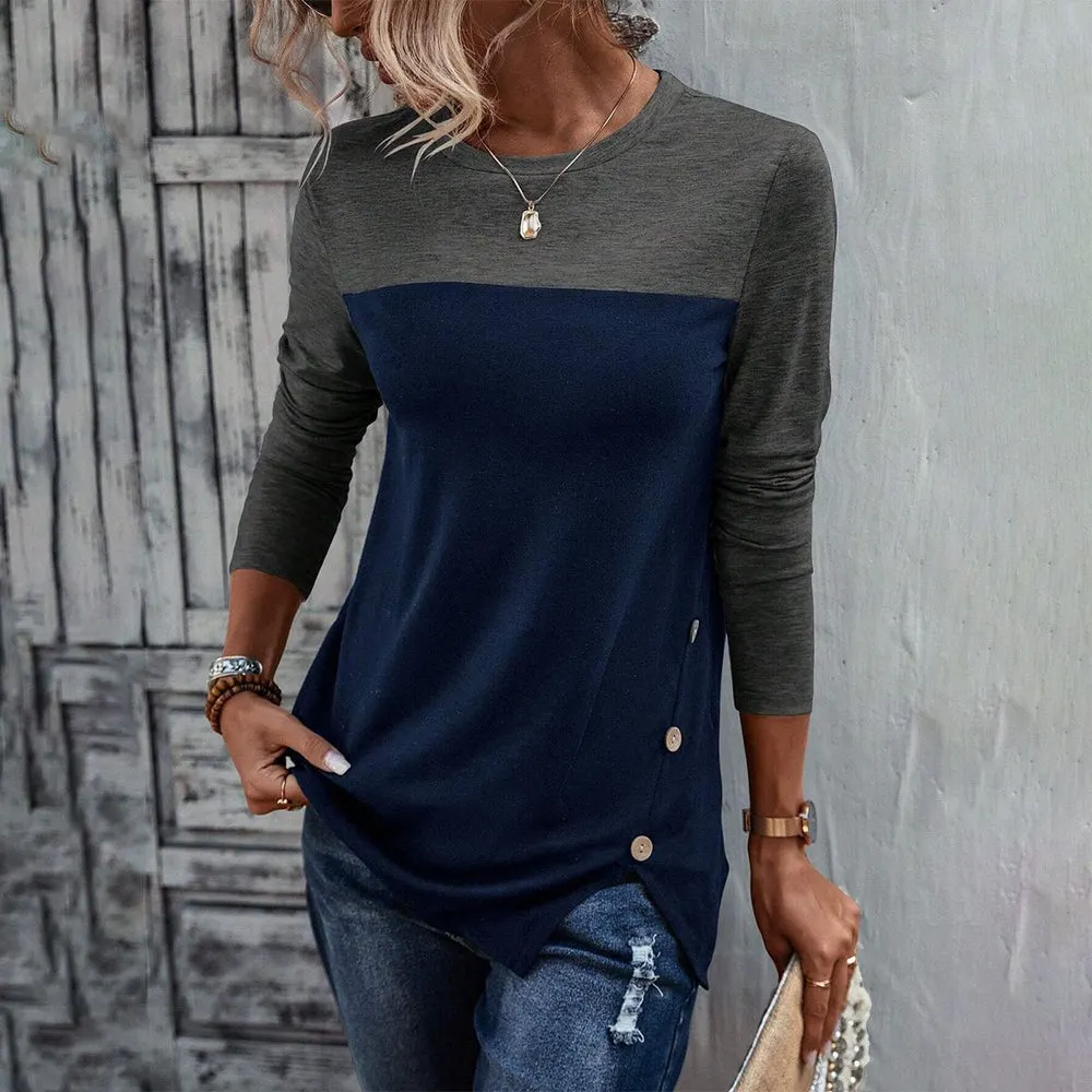Navy Color Block Long Sleeve Top