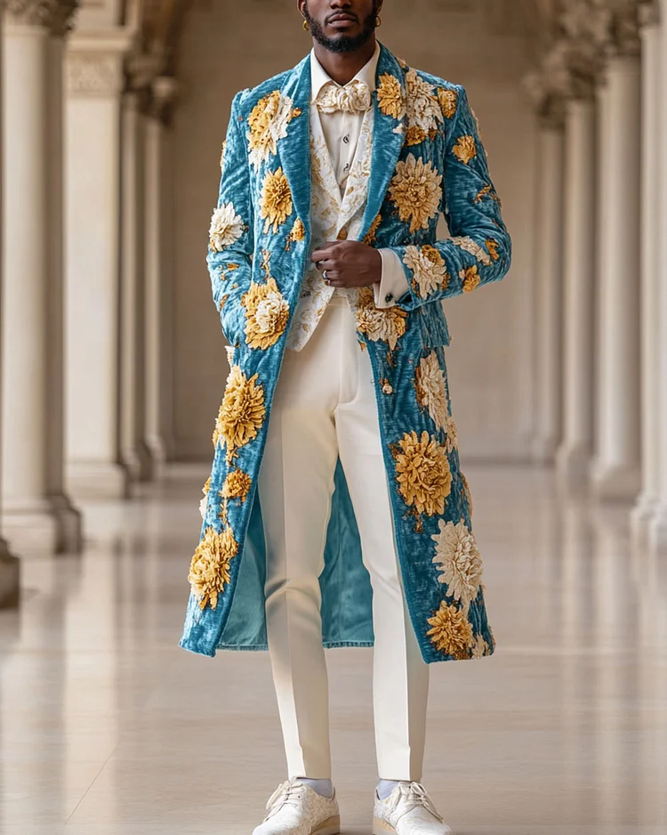 Men’s Vintage Velvet Embroidered Floral Coat