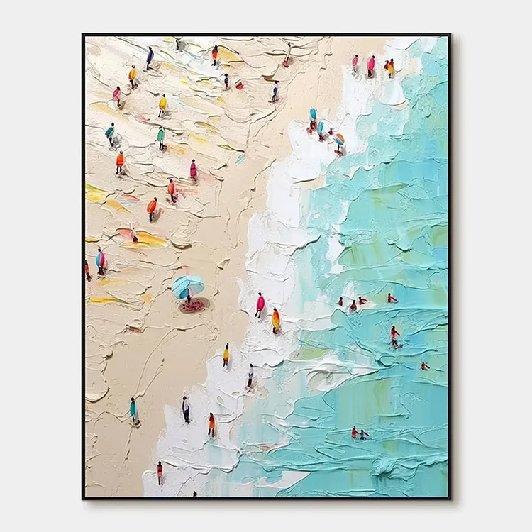 SUMMER HOLIDAY: Colorful Impasto Beach Scene Oil Painting（Canvas painting）