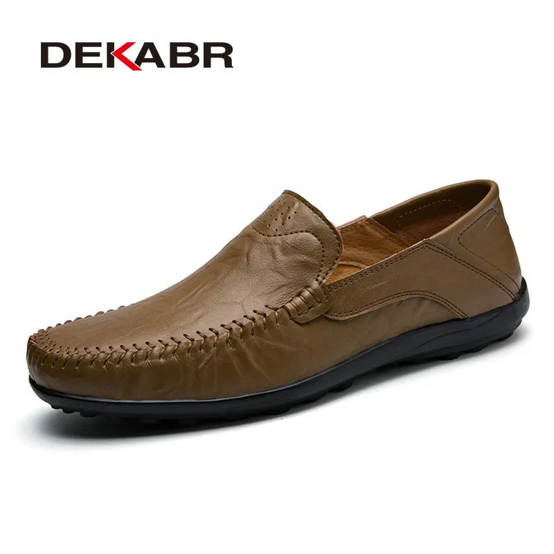 DEKABR Soft Leather Men Loafers New Handmade Casual Shoes Men Moccasins For Men Split Leather Flat Shoes Big size 38-47