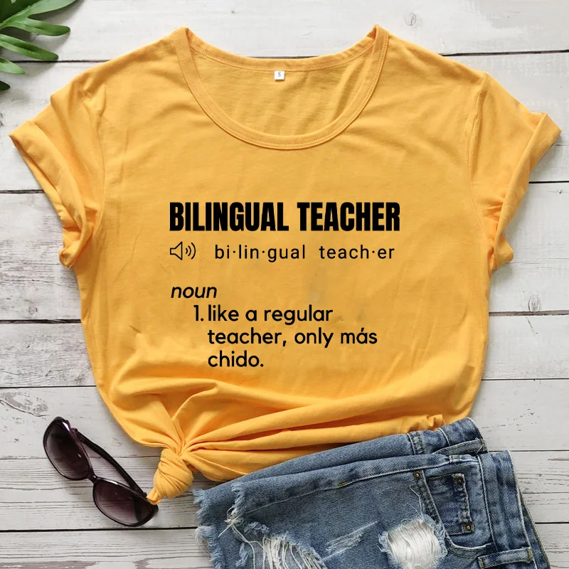Bilingual Teacher Definition T-Shirts SpanishTeacher ShirtsFunnyBilingualTeacher Tee Women Trendy CasualArtisticTop