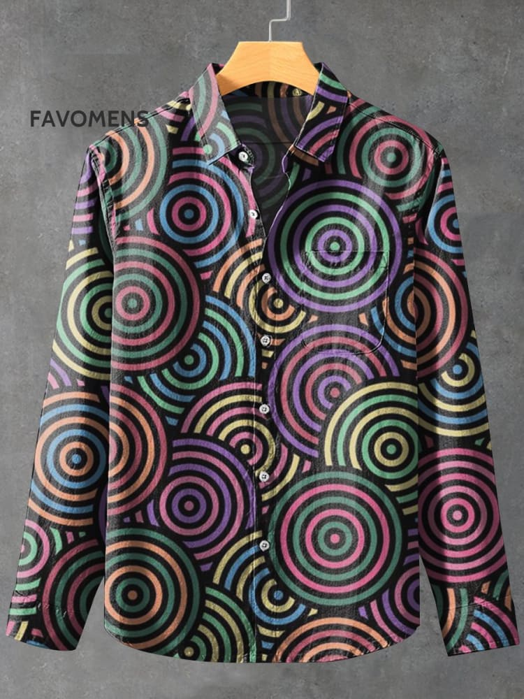 Colorful Circle Decorative Pattern 100% Cotton Long Sleeve Shirt Multicolor / S