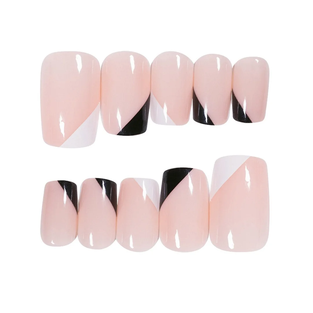 Short Nail with Design Nude Pink Color Square Head Full Cover Nail Art Tips Women Nail Decorative Christmas Press On Nail Tips-Nail Inspo