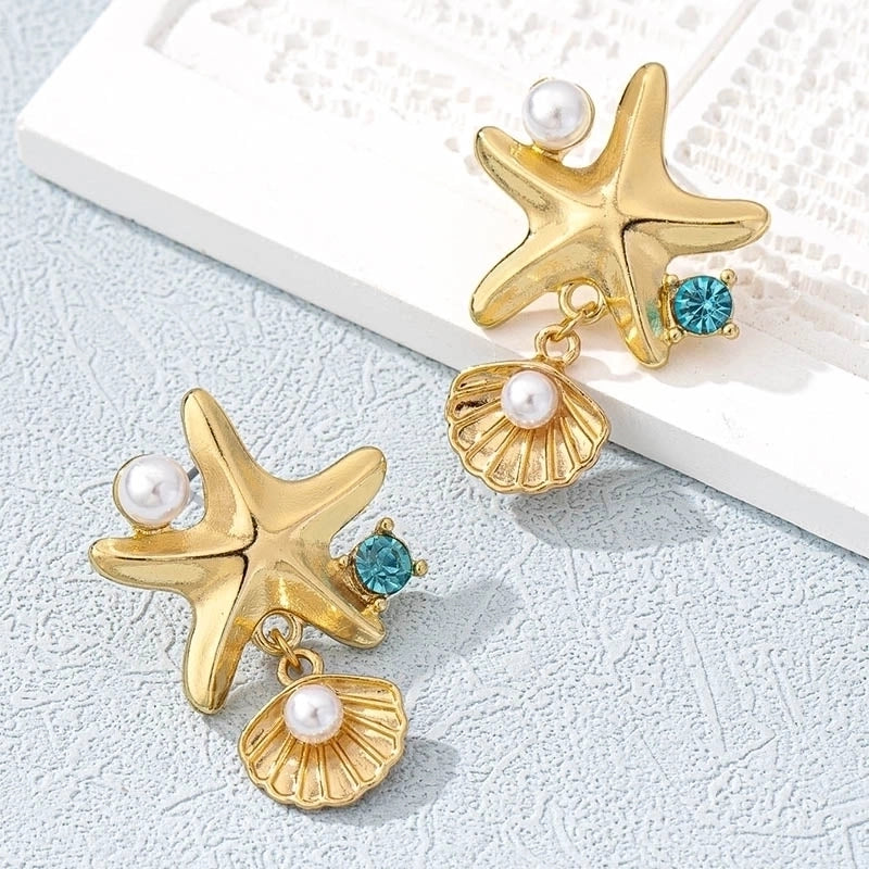 1 Pair Elegant Streetwear Starfish Inlay Alloy Artificial Pearls Drop Earrings