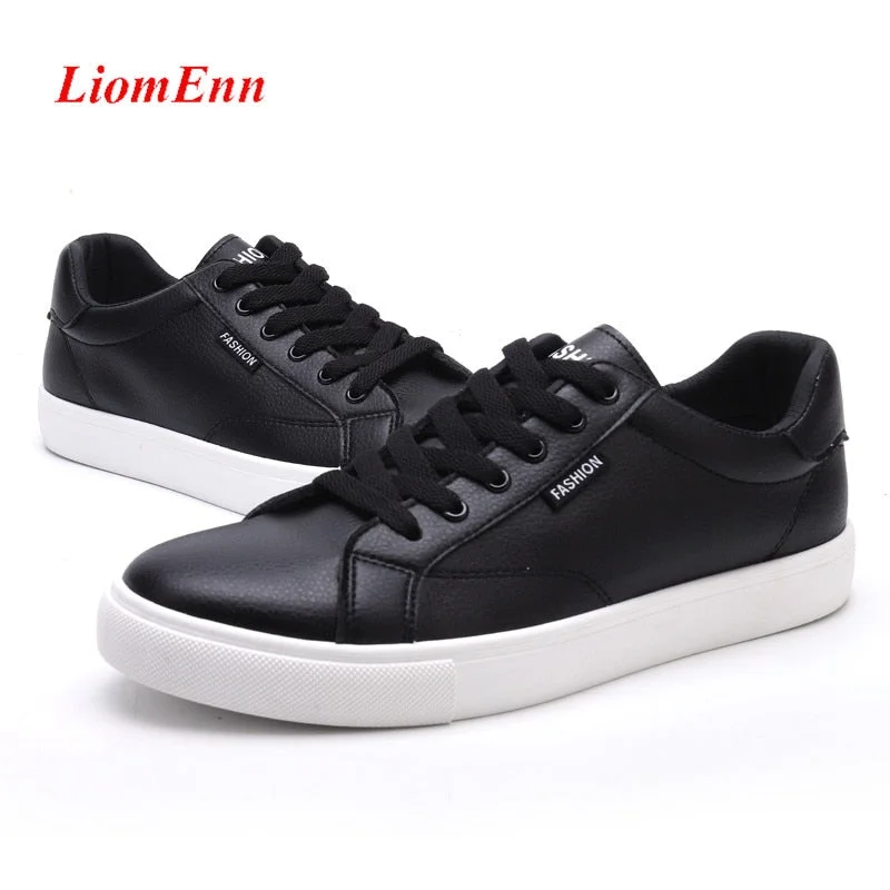 Leather Women's Shoes 2021 Spring White Black Sneakers Women Sport Shoes Flats Tennis Casual Men vulcanize Shoe Large Size 35-44