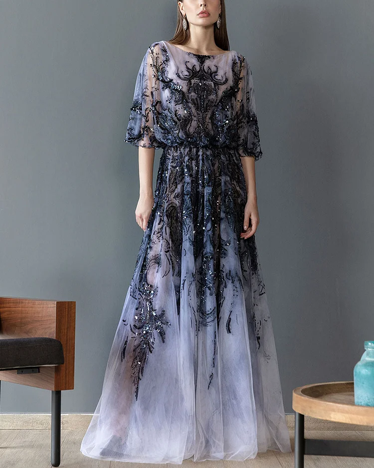 Elegant Embroidered Crystal Gown
