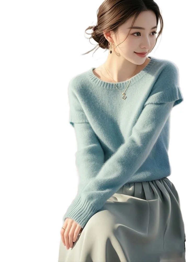 Athvotar Athvotar Hair Blue Soft-Masted Sweater Mid-Autumn 2025 Autumn/Winter New Design Sense Of Ntong T-Shirt Woman