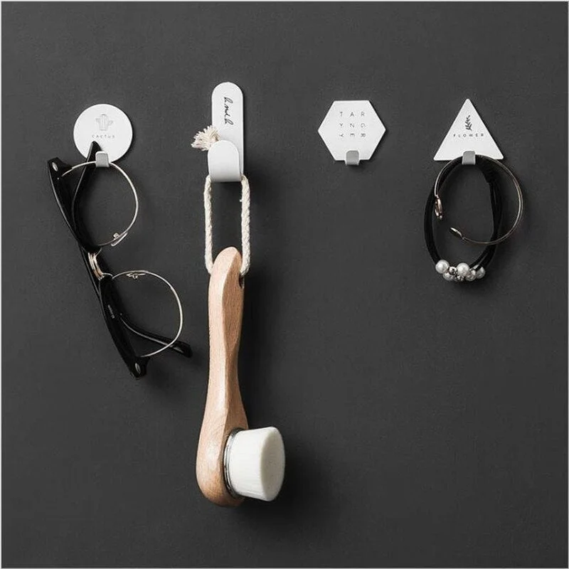 4pcs INS Black White Metal Wall Hooks Seamless Sticky Hook Clothes Towel Mask Hanger Keys Organizer Holder Minimalist Home Decor