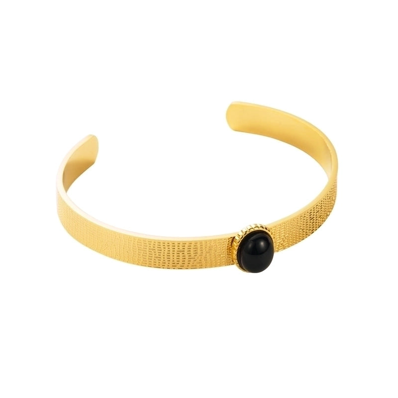 Modern Style Minimalist Leaf Round Stainless Steel Natural Stone Bangle In Bulk