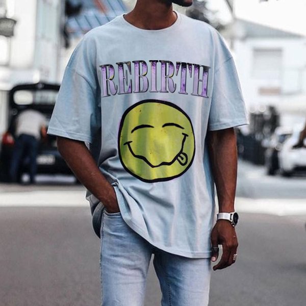 Oversized Smiley Face Print Mens T-shirt-barclient