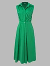 Solid Color Sleeveless Lapel Midi Dresses