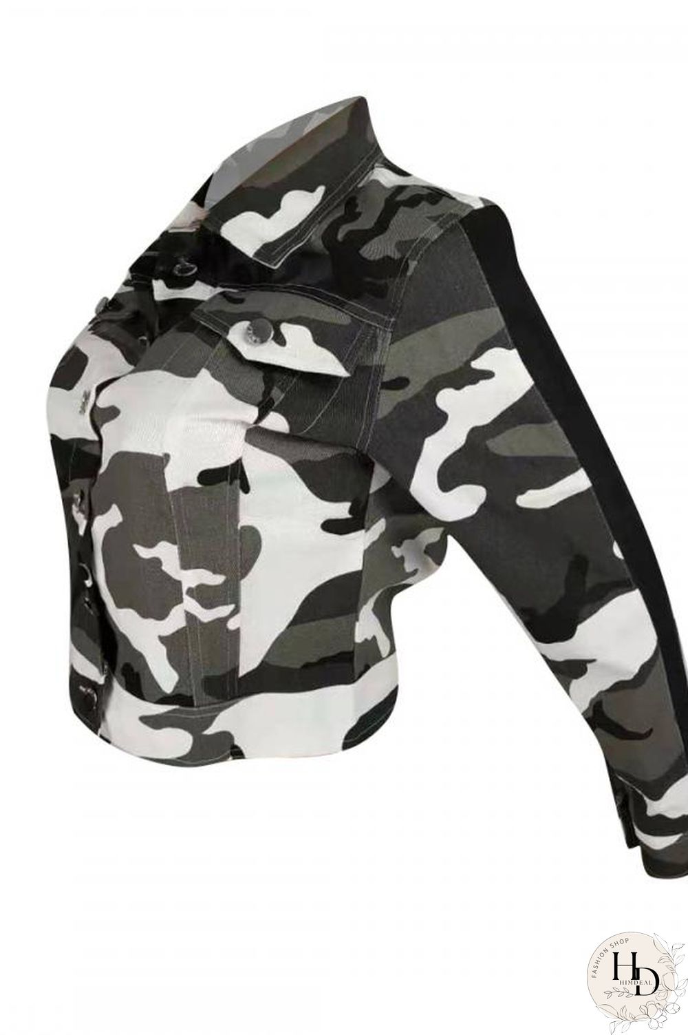 Gold Turndown Collar Camouflage Patchwork The cowboy Others Long Sleeve Denim jacket