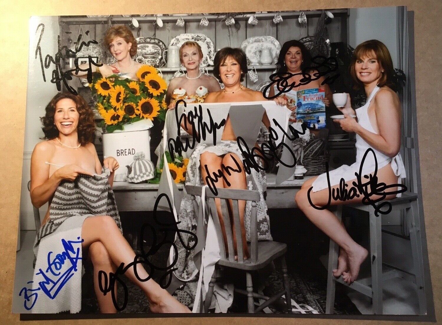 CALENDAR GIRLS Genuine Authentic Multi Signed 10x8 Photo Poster painting LYNDA BELLINGHAM UACC