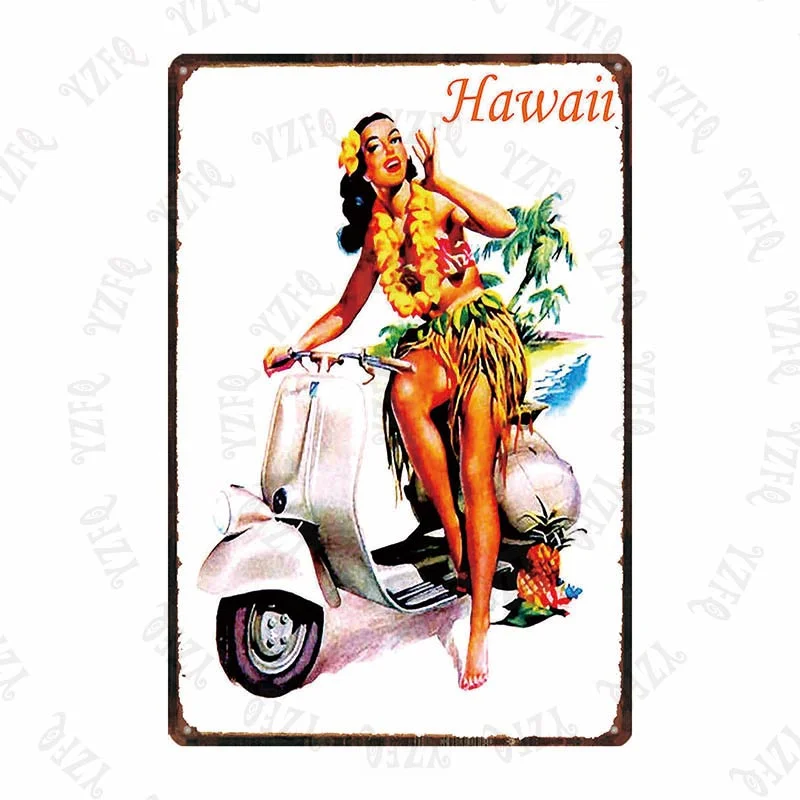 Athvotar Vintage Poster Surfing Beach Metal Sign Travel Souvenir Retro Wall Bar Art Home Cinema Decor Cuadros DU-5391A