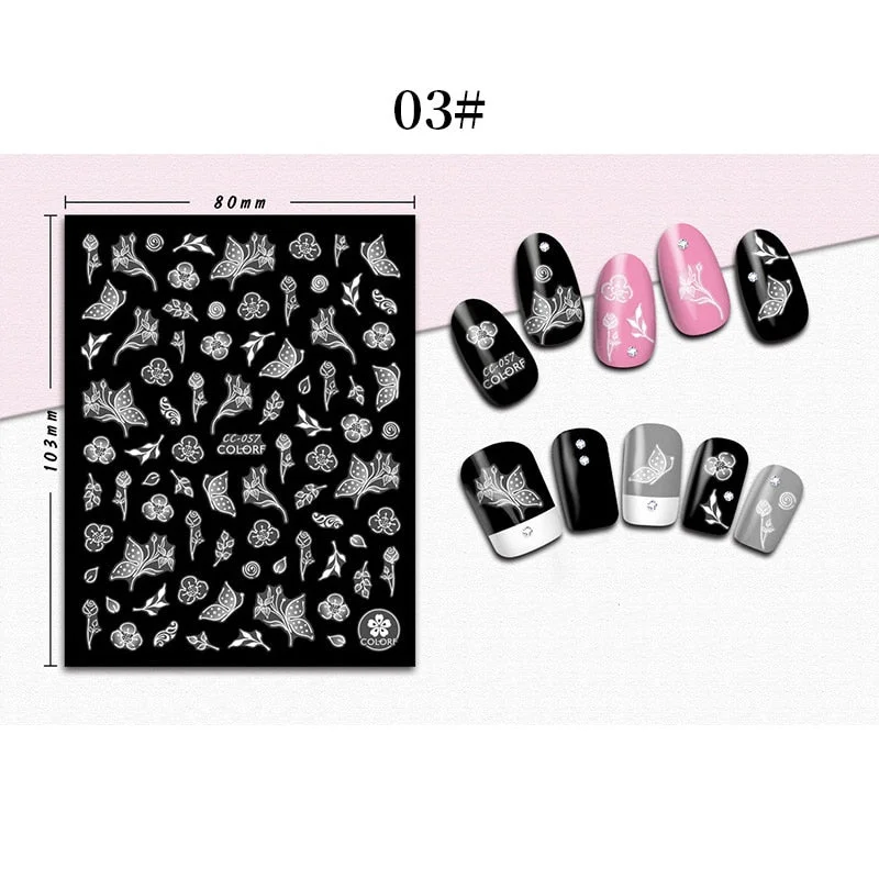 1 Sheet 3D Halloween Nail Sticker Christmas Skull Bone Snake Butterfly Maple Leaf Pattern Decals Manicures 3D Nail Decorations