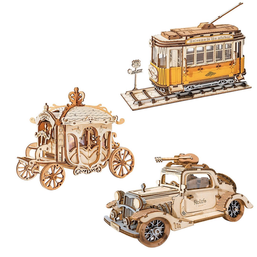 Rolife Retro Transportation Series 3 Sets 3D Wooden Puzzle,okpuzzle,3dpuzzle,puzzle shop,puzzle store